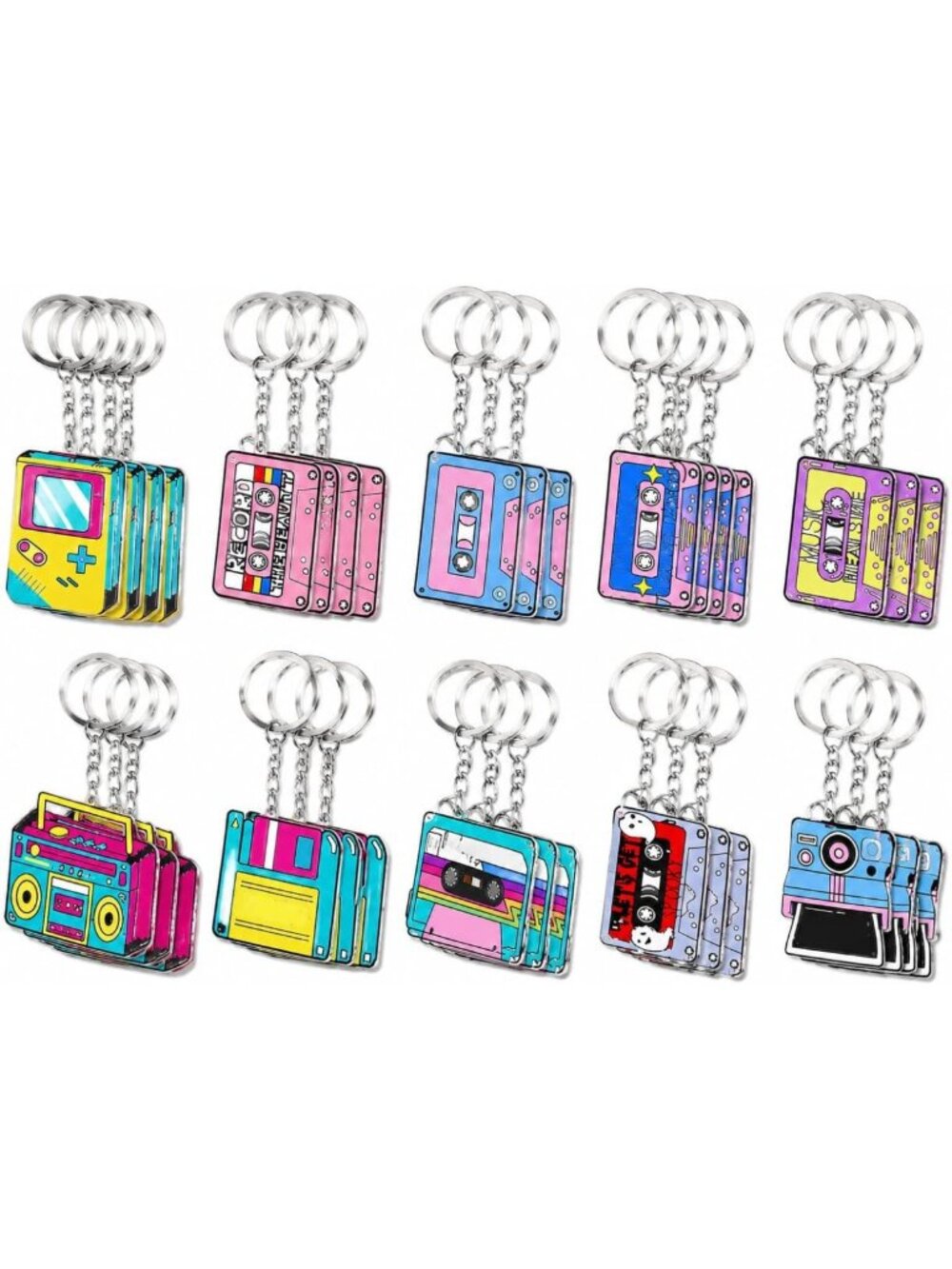 40 Pcs Retro Acrylic Cassette Tape Keychains - 10 Unique Designs, Fun